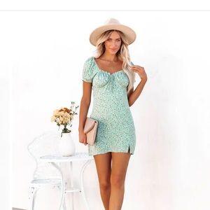 FLORAL SWEETHEART MINI DRESS - SAGE